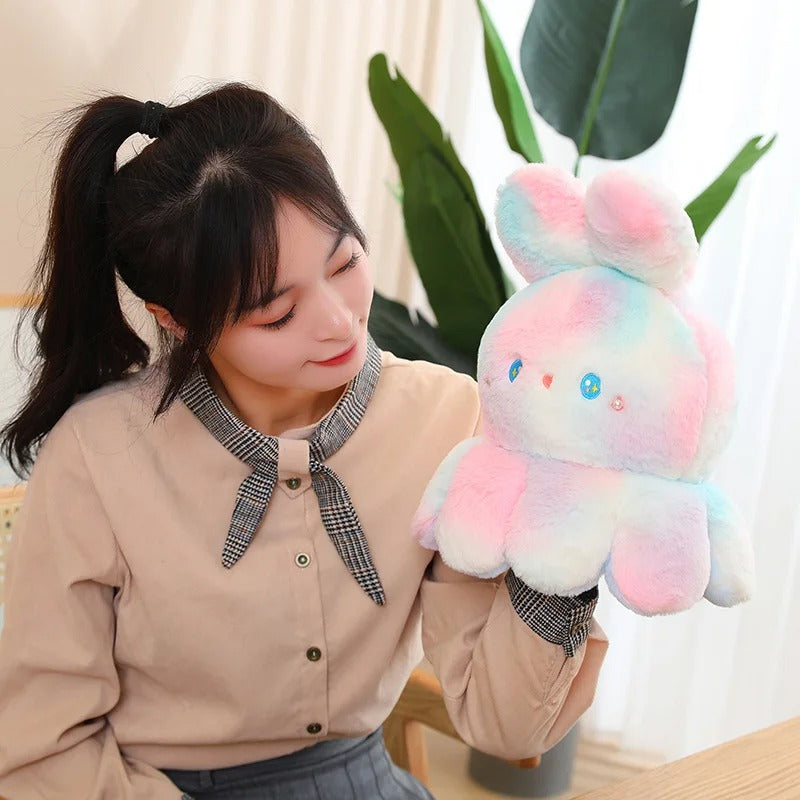 TieDye OctoBunny Reversible Bunny Plush 8 inches, 14 inches, 20 inches - Reversible Bunny 20cm, 35cm, 50cm - As a puppet