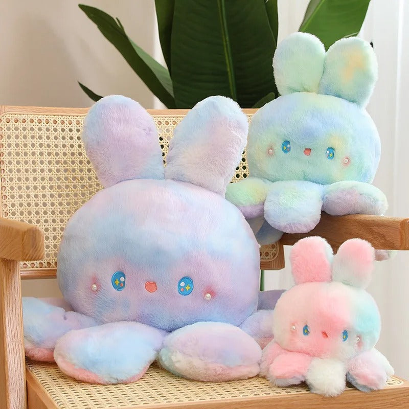 TieDye OctoBunny Reversible Bunny Plush 8 inches, 14 inches, 20 inches - Reversible Bunny 20cm, 35cm, 50cm - Family Photo S+M+L
