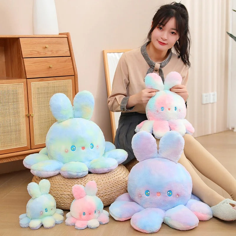 TieDye OctoBunny Reversible Bunny Plush 8 inches, 14 inches, 20 inches - Reversible Bunny 20cm, 35cm, 50cm - Family Photo + Human