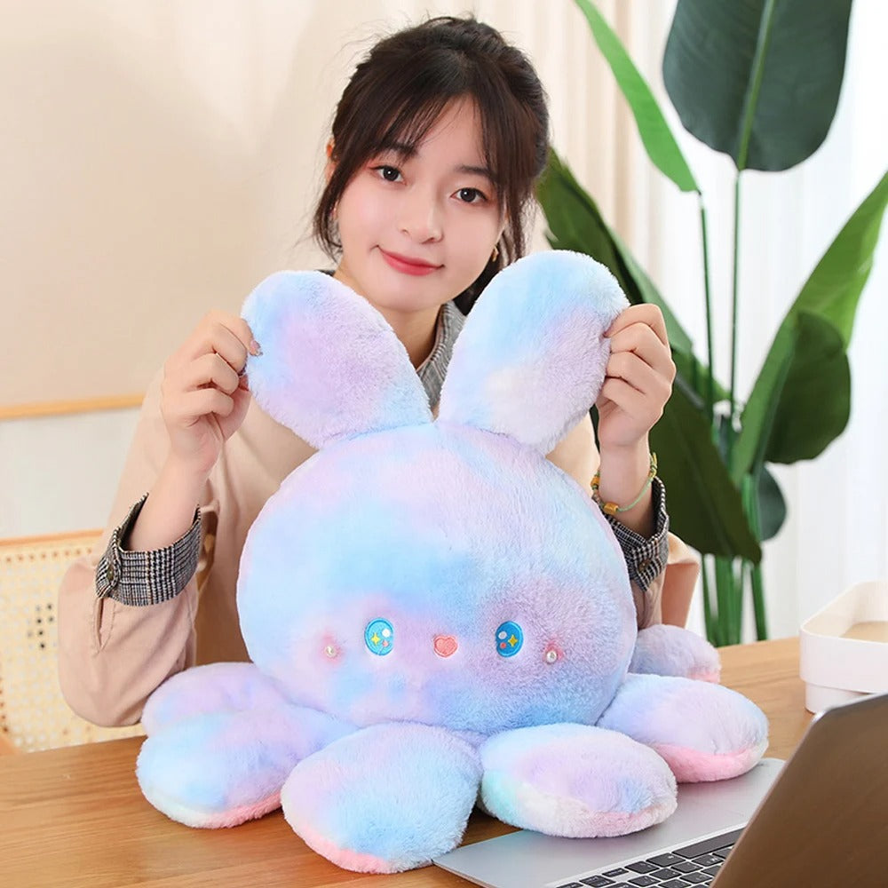TieDye OctoBunny Reversible Bunny Plush 8 inches, 14 inches, 20 inches - Reversible Bunny 20cm, 35cm, 50cm - Purple Ears