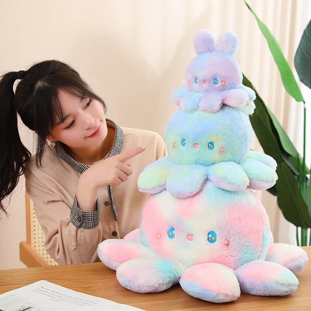 TieDye OctoBunny Reversible Bunny Plush 8 inches, 14 inches, 20 inches - Reversible Bunny 20cm, 35cm, 50cm - S+M+L