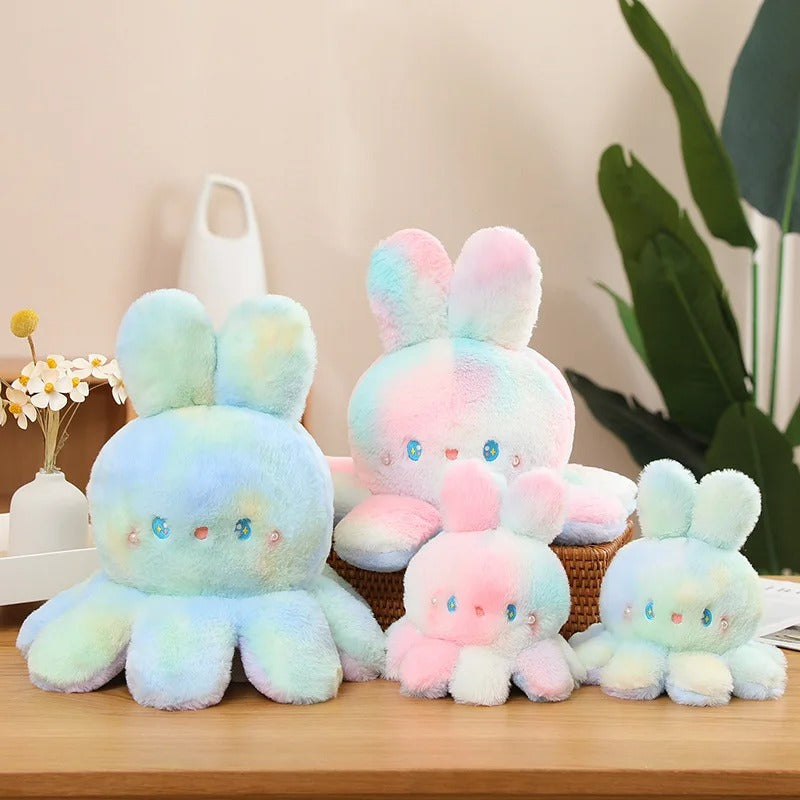 TieDye OctoBunny Reversible Bunny Plush 8 inches, 14 inches, 20 inches - Reversible Bunny 20cm, 35cm, 50cm - True Family Photo