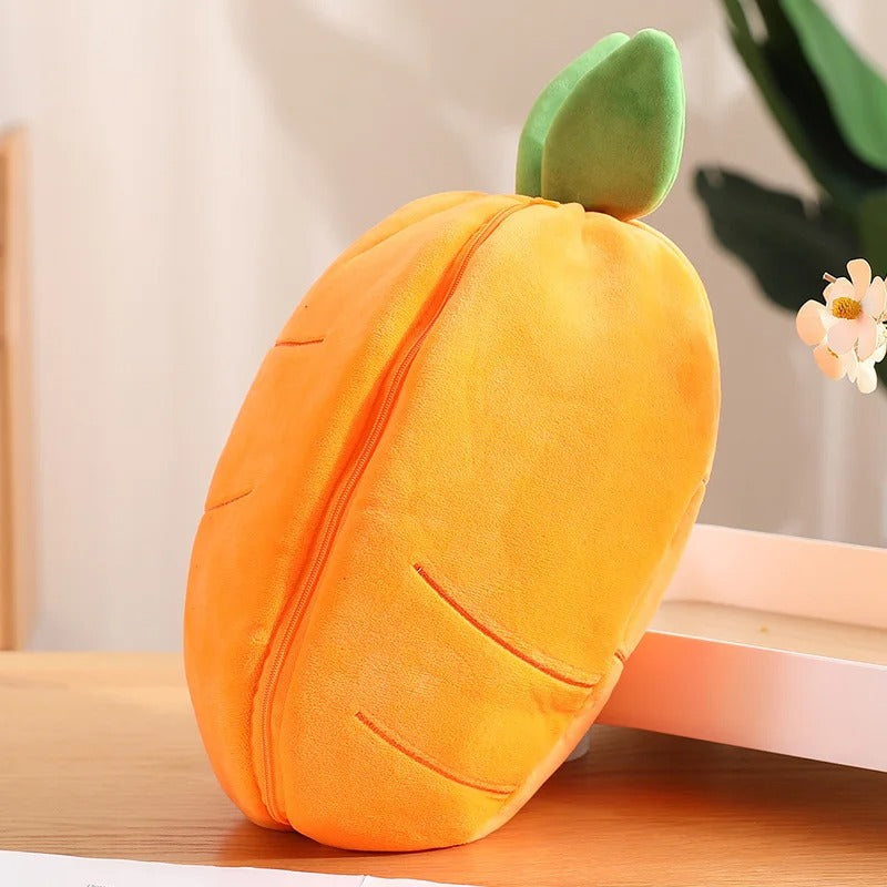 Carrot Plush Pillow with Hidden Zipper - Cute Reversible Bunny Toy - Kawaii Soft Toy by Octoplush