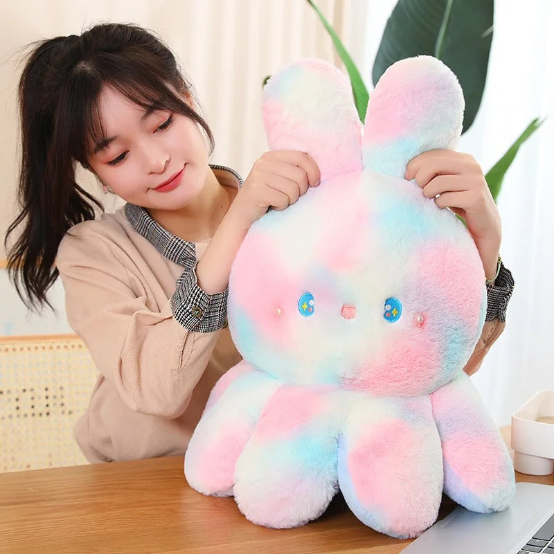 TieDye OctoBunny Reversible Bunny Plush 8 inches, 14 inches, 20 inches - Reversible Bunny 20cm, 35cm, 50cm - Pink Ears