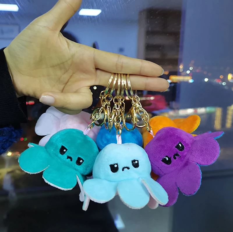 Reversible Moody Octopus Plush Octoplush Octoplushi Official Octoplush TeeTurtle Moody Octopus Plush Toy Trend Flip Plush Soft Gift Reversible Toy Reversible Octoplush KeyChain Pendant Reversbile Keychain Mood Key Octopus Keychain Plush Keychain